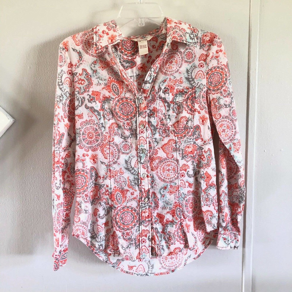 Sundance Paisley Blouse Red White Floral Shirt 4